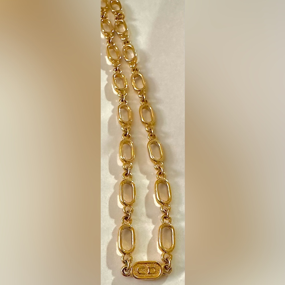 Dior Vintage Rare 18K Gold Plated CD Logo Chain Link Necklace 16in Authentic - Picture 3 of 11